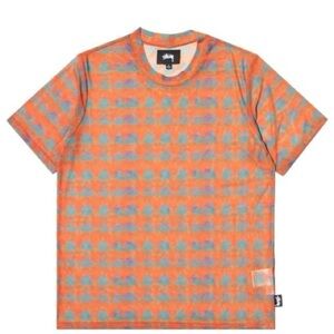 STUSSY Plaid Print Mesh Short Sleeve Tee Mens XS